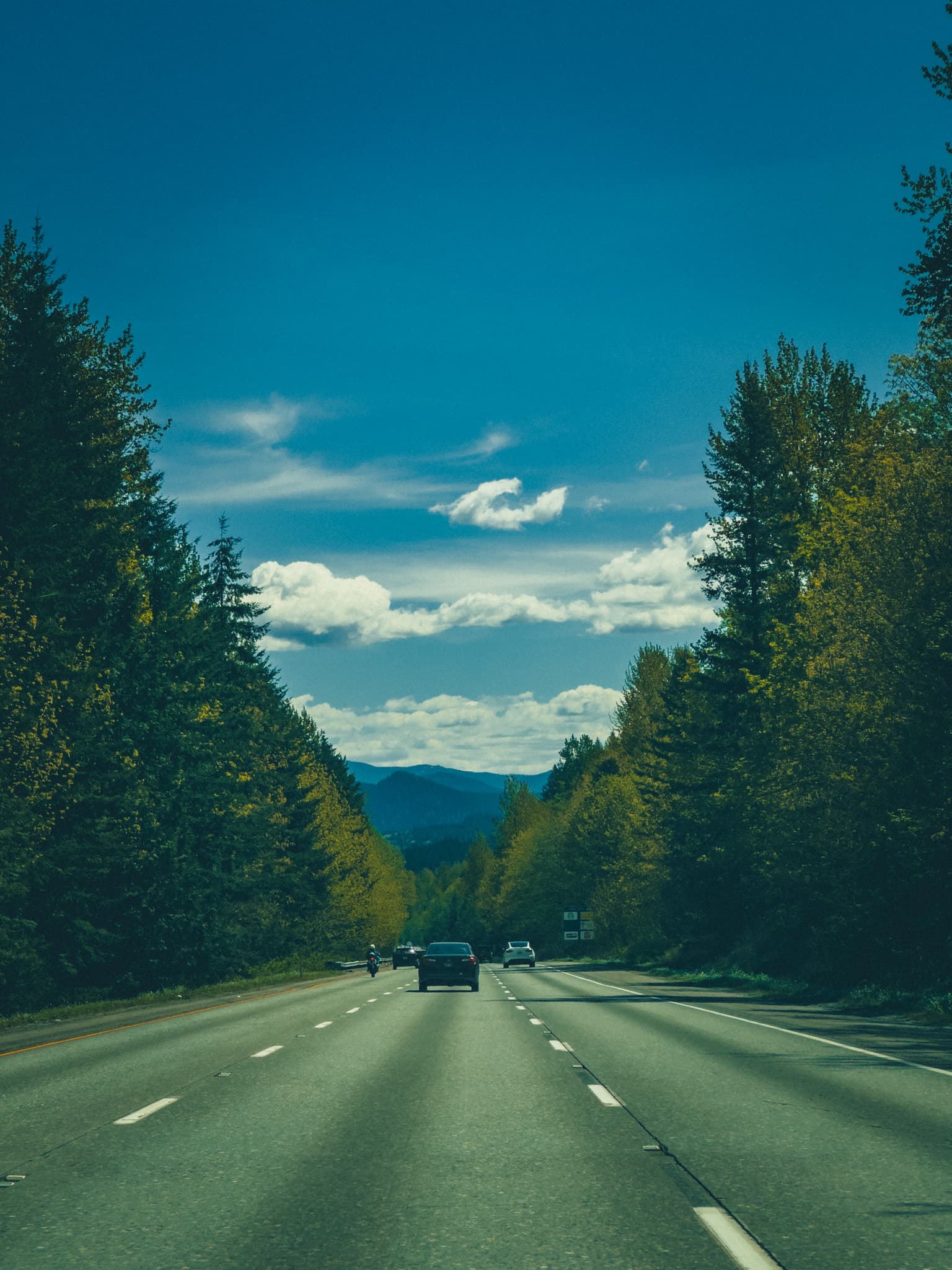 Driving I-90 east toward the Cascades on a clear April morning